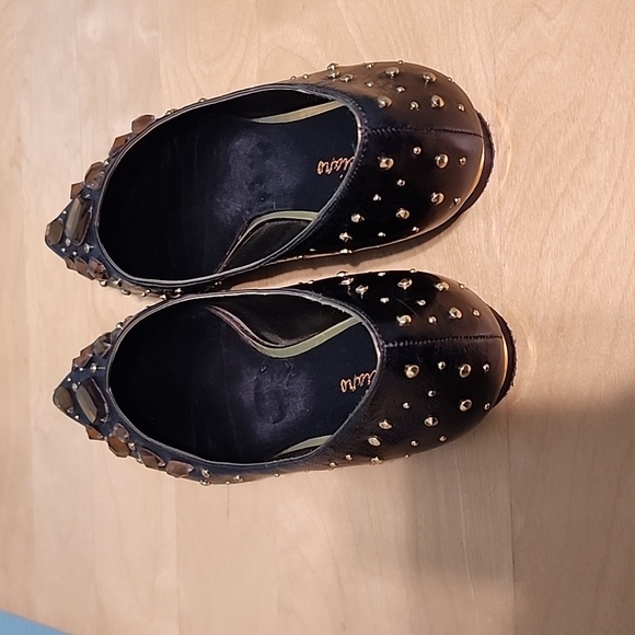 MARCIANO brown leather crystal decorated flat shoes - Picture 3 of 8